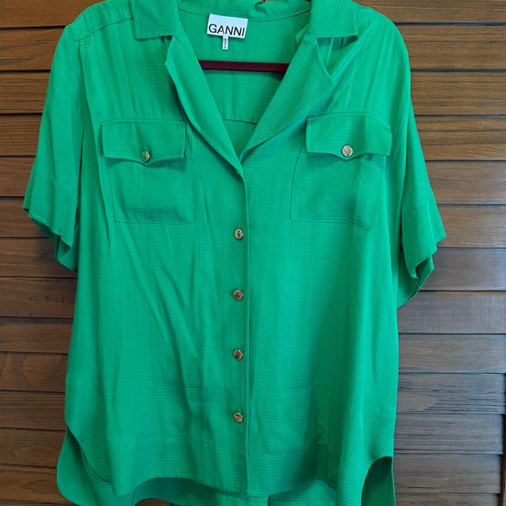 GANNI green short sleeve button up - Size 38